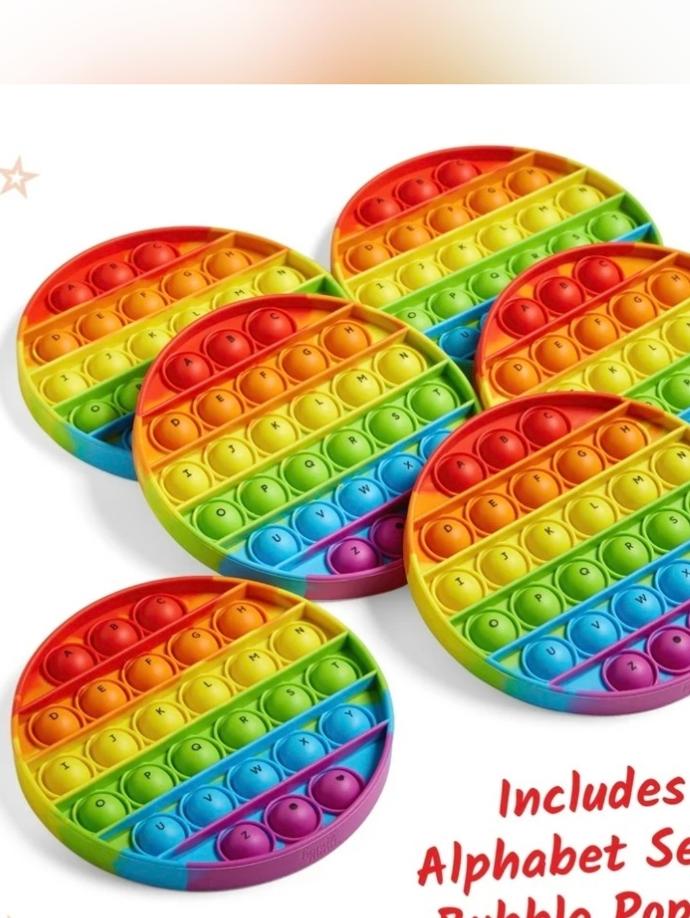 Rainbow Round Pop Bubble Sensory Toy - Colorful Fidget for Kids. Set Of 7.